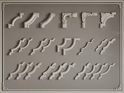 Various Gypsum Cornice Designs With Decorative Molding And Interior Decoration Elements 3d model