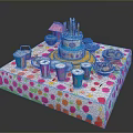 Colorful Birthday Party Food Display with Decorated Cake Candles Cups and Snacks