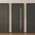 Modern Dark Gray Swing Doors With Golden Decorative Patterns And Smooth Surface 3d model