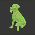 Golden Sitting Dog Statue With Tongue Out And Shiny Surface On Dark Background