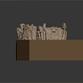Natural Rocky Scene With Tall Stone Pillars Scattered Rubble And Small Green Plants