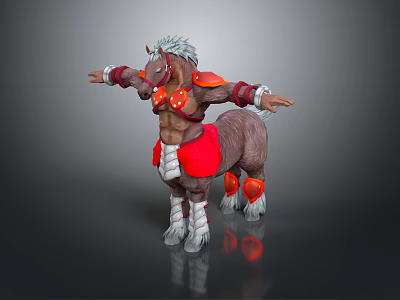 Centaur Warrior Character With White Hair Red Armor Red Pants And Outstretched Arms 3d model