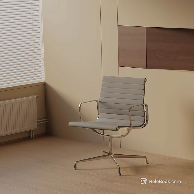Gray Slat Back Office Chair With Armrests And Metal Legs For Modern Workspace 3d model 