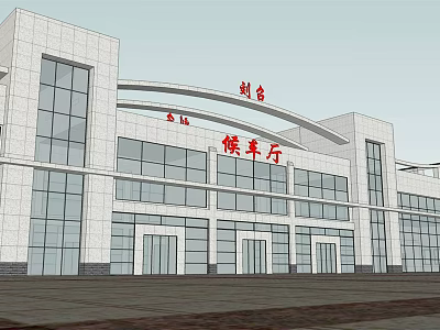 Modern Waiting Hall Building Featuring Glass Windows White Walls Platform and Entrance 3d model