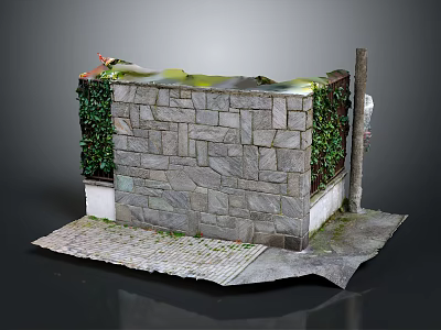 Stone built Wall Scene Design With Green Ivy And Paved Ground 3d model