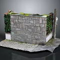 Stone built Wall Scene Design With Green Ivy And Paved Ground