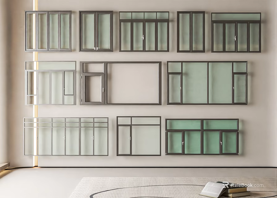 Various Window Frame Designs With Glass Panels And Metal Frames 3d model