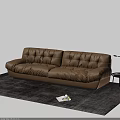 Cozy Brown Leather Two Seater Sofa In Living Room With Soft Rug And Side Table