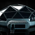 Futuristic Architectural Structures With Geodesic Dome Elongated Building And Circular Devices On Reflective Surface