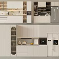 Modern Kitchen Interior With Built in Wine Cabinet Glass Shelves And White Appliances