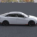 White And Black Sporty Electric Sedan With Red Front Accents