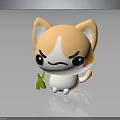 Cartoon Orange And White Cat Character With Angry Expression Green Leaf And Reflection 3d model