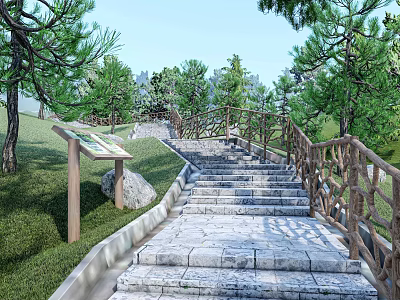 Modern Ecological Hiking Trail Plank Road Ecological Education Trail Forest Park Mountain Micro-terrain Stone Hiking Trail 3d model