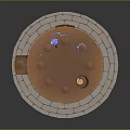 Circular Orange Object With Holes On Surface Spiral Center And Gray Brick Base