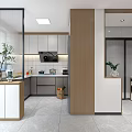 Modern Open Kitchen Interior With White Cabinets Wood Countertop And Green Plants