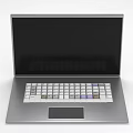 Open Silver Laptop With Black Screen White And Purple Keyboard Keys And Touchpad