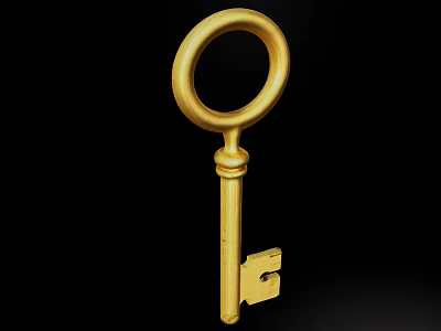 Golden Ornate Key Design Isolated On Black Background With Classic Details 3d model