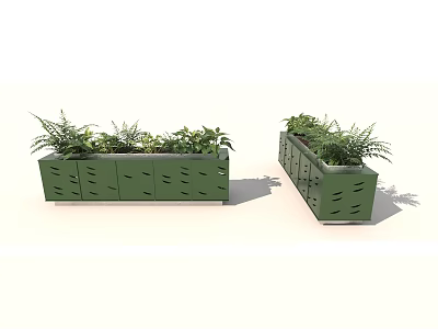 Decorative Outdoor Garden Planter Boxes With Green Plants And Hole Design 3d model