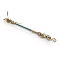 Ornate Long Staff Sculpture Carving With Golden Details Spiked Top And Gemstone End