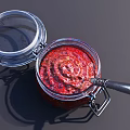 Open Glass Jar With Red Sauce And Metal Spoon Inside 3d model