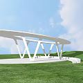 Modern White Circular Roof Pergola With Supporting Columns On Green Lawn