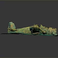 Spacecraft Wreckage Model With Yellow Green Rust In Blue Water Cosmic Exploration