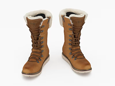 Brown Lace Up Winter Boots With Fleece Lined Cuffs And Stylish Design 3d model