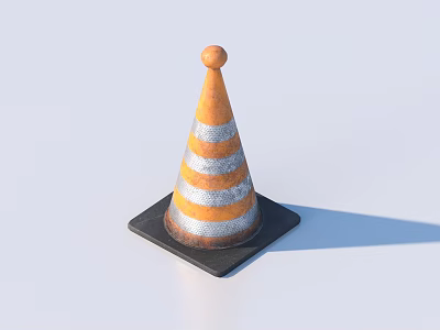 Road Traffic Cone With Orange And White Stripes And Black Base 3d model