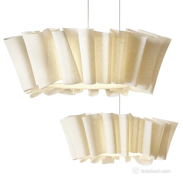 Two Modern Ruffled Chandeliers With Linen Fabric Shades In Minimalist Design 3d model 