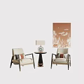 Leisure Sofa Set With Two Chairs Small Side Table With Table Lamp And Wall Painting 3d model