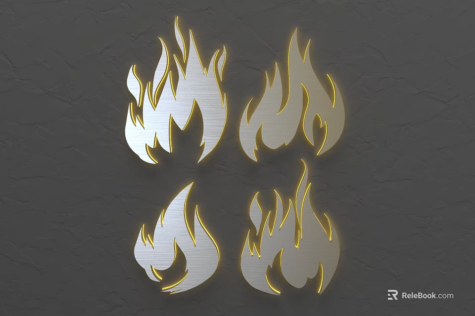 Modern Flame Shaped Wall Decor With Silver Gold Finish And Golden Edges 3d model 