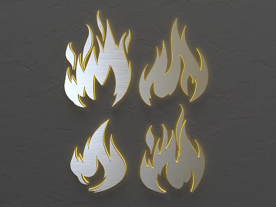 Modern Flame Shaped Wall Decor With Silver Gold Finish And Golden Edges 3d model
