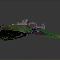 Detailed Miniature Scenic Model With Green Terrain And Small Fortress Structure