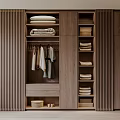 Modern Wooden Wardrobe Interior With Hanging Rods Shelves And Folded Clothes Storage