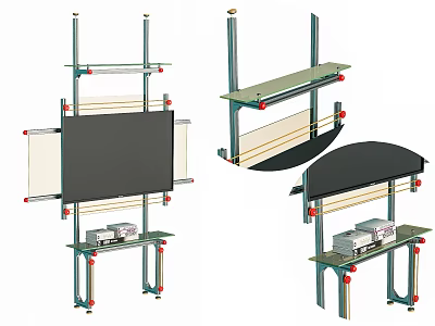 Modern TV Stand Design With Multi Tier Glass Shelves And Metal Frame 3d model