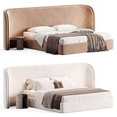 Modern Double Beds With Brown And White Upholstered Headboards White Pillows And Gray Blankets 3d model