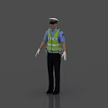 Man Traffic Police Officer Wearing Blue Shirt Reflective Vest Cap White Gloves and Black Pants