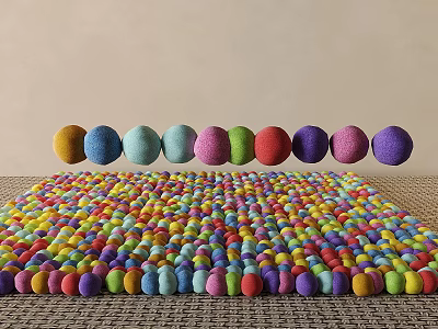 Colorful Pom Poms Decorative Rug With Vibrant Color Arrangement And Soft Texture 3d model