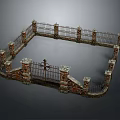 Brick And Iron Garden Fence Featuring Square Design Decorative Pillars And Gate