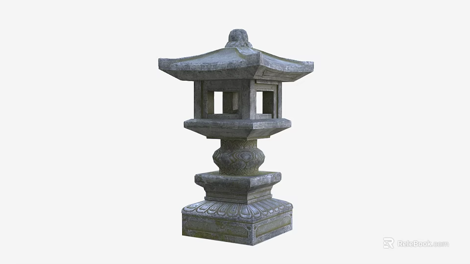 Traditional Stone Outdoor Lantern Light With Carved Base And Decorative Roof Top 3d model 