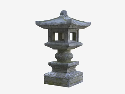 Traditional Stone Outdoor Lantern Light With Carved Base And Decorative Roof Top 3d model