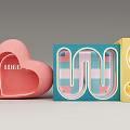 3D LOGO Design With Heart Shaped Pink Blue Yellow Geometric Elements