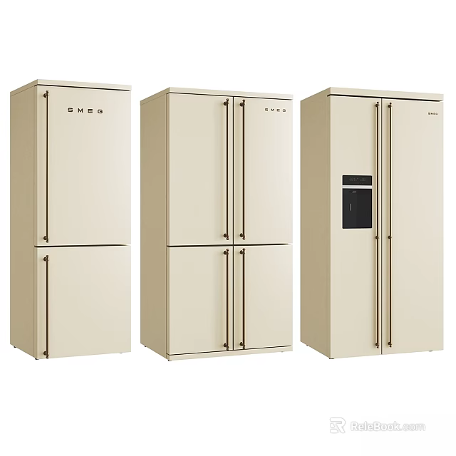 Modern Cream Colored Refrigerators With Various Designs For Kitchen Appliances 3d model 