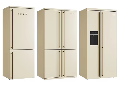 Modern Cream Colored Refrigerators With Various Designs For Kitchen Appliances 3d model