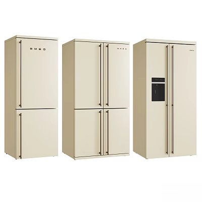 Modern Cream Colored Refrigerators With Various Designs For Kitchen Appliances 3d model