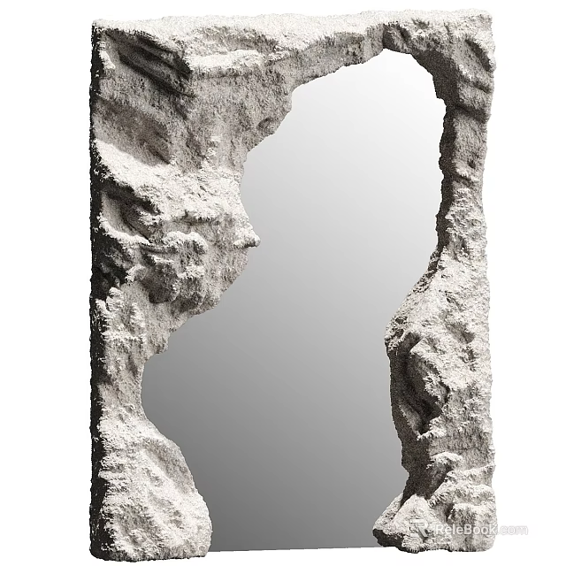 Natural Rock Mirror with Cave Like Shape Rough Texture and Gray Background 3d model 