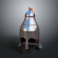 Ancient Shiny Metal Helmet With Plume Decoration Face Guard And Leather Trim