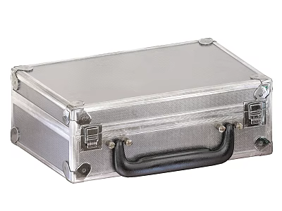 Silver Aluminum Case With Black Handle And Metal Corner Latches For Storage 3d model