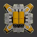 Yellow and Silver Mechanical Multi Barrel Turret Weapon with Metallic Base Structure 3d model