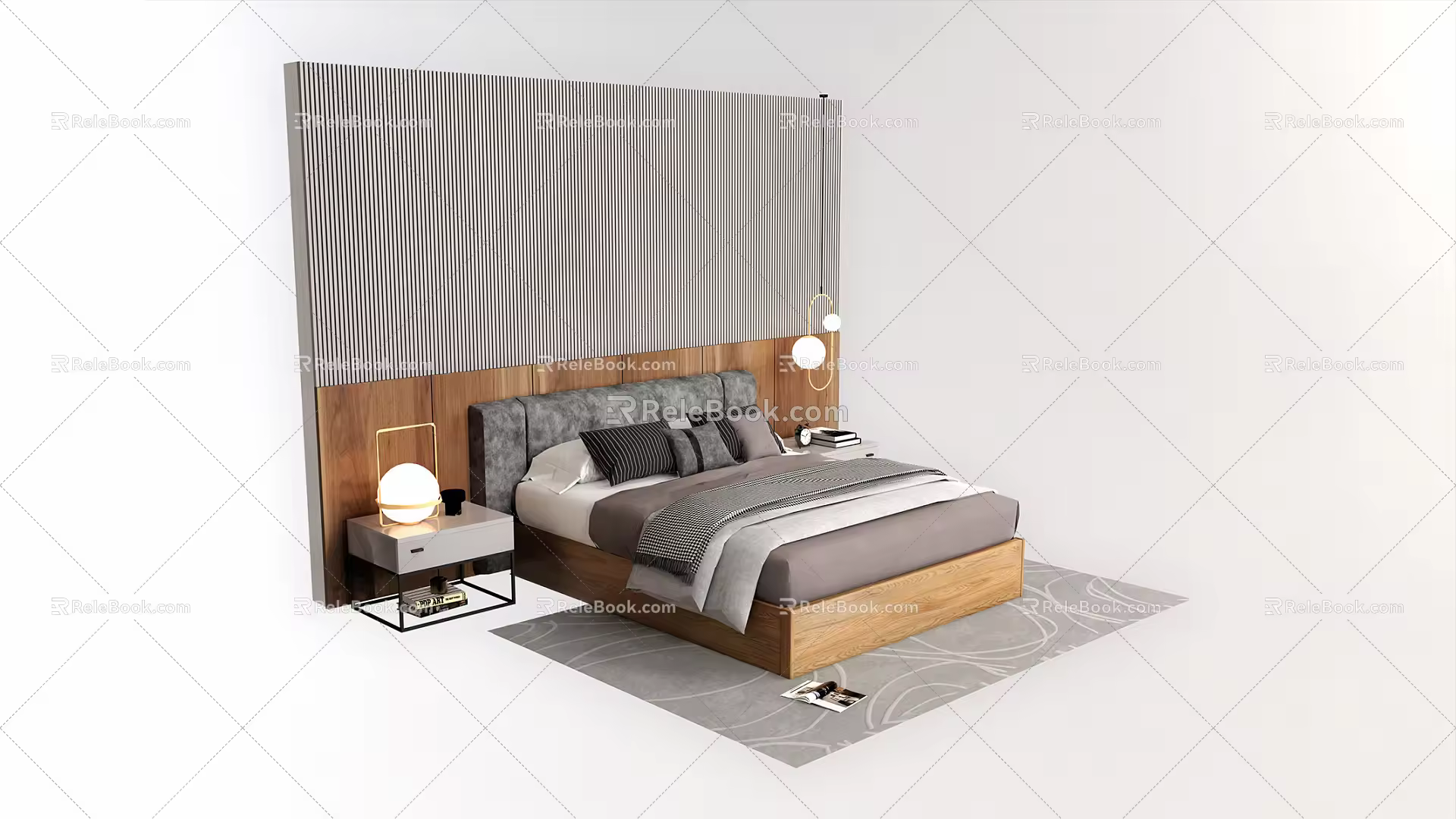 Modern Background Double Bed Double Bedside Table 3d model